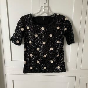 J. Crew Black and White Sequin short Sleeve Top